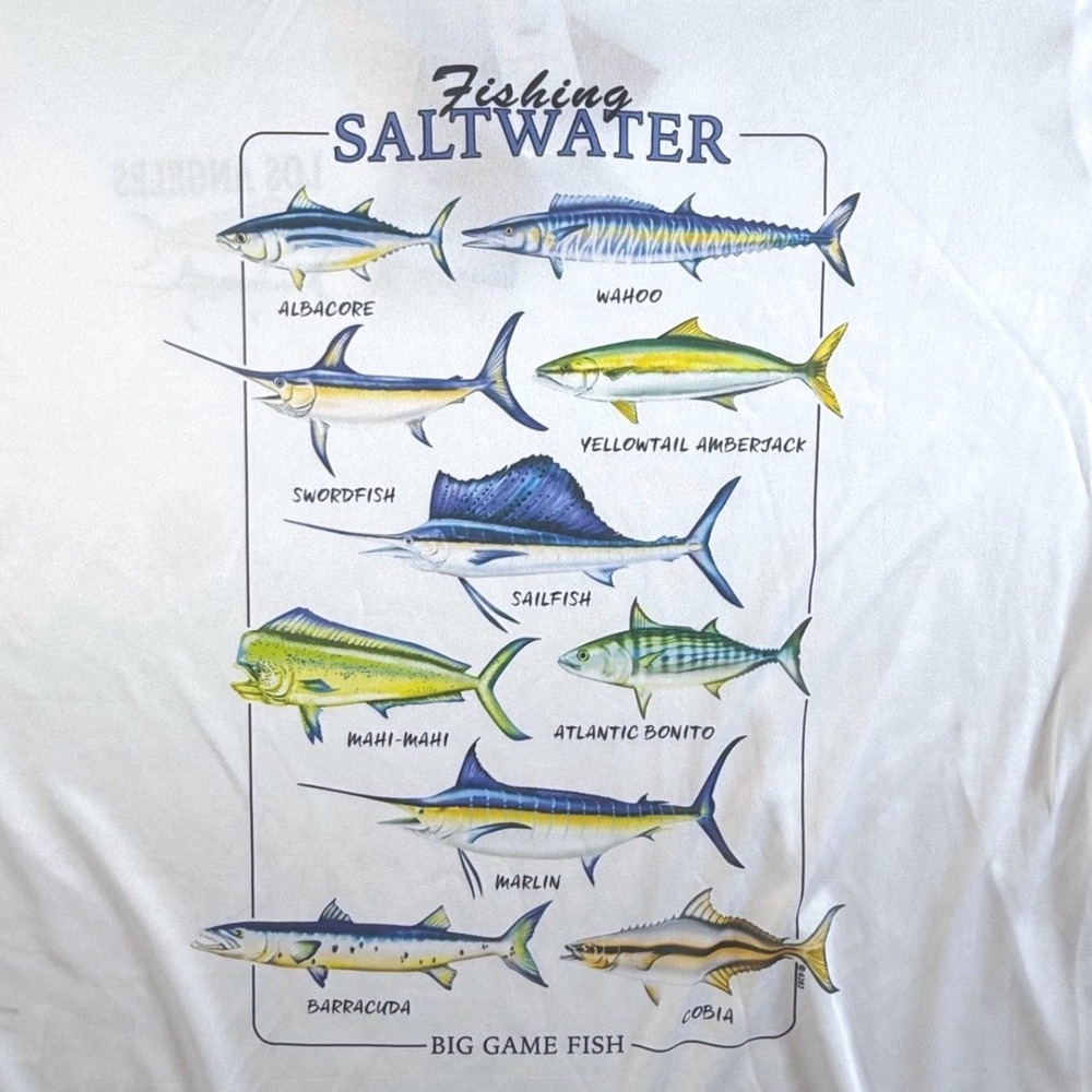 Spicy Tuna Fishing Tee Mens Large UPF 40 Long Sleeve Saltwater Graphic White NWT